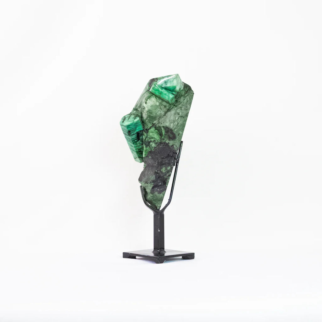 Extra Semi-Polished Emerald Stone on Black Metal Base 4.230 kg