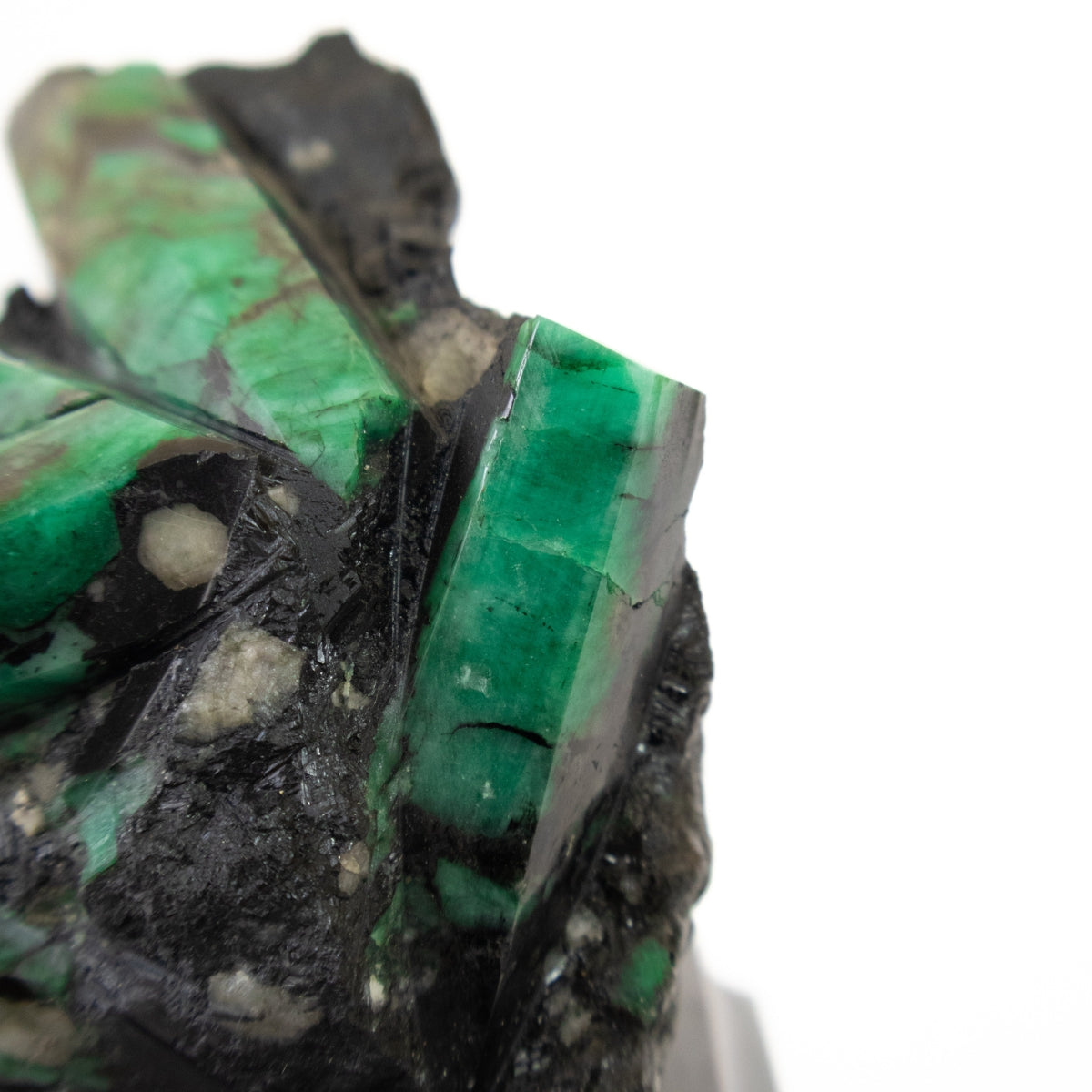 Extra Semi-Polished Emerald Stone in Matrix Wood Base 620 grams