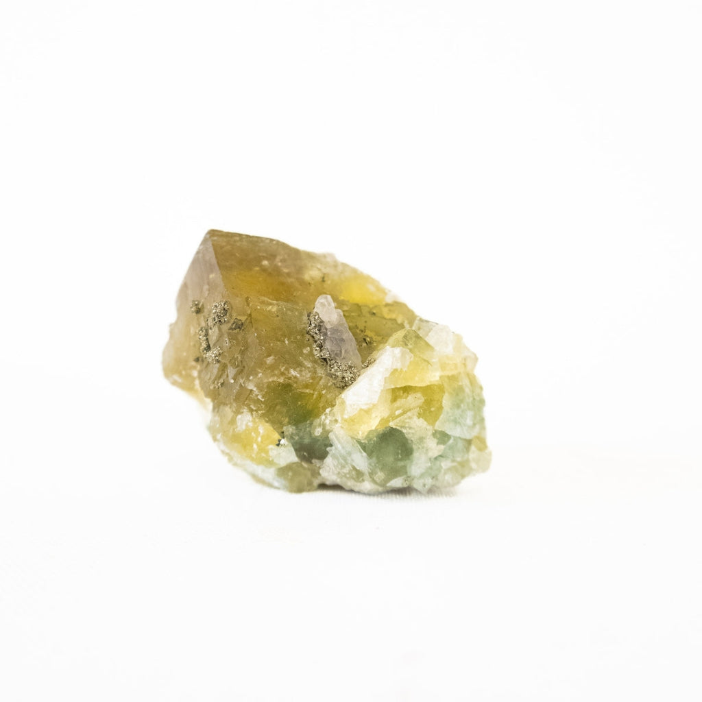 Green Fluorite Stone with Crystallized Pyrite Inclusion (Collection) 82 grams