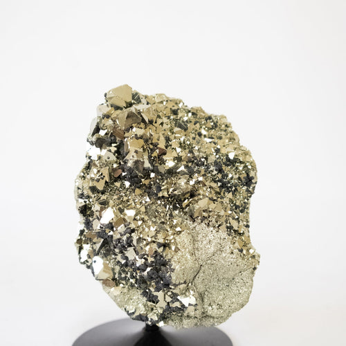 Extra Peruvian Octahedral Pyrite Stone on Black Metal Base 1.078 kg