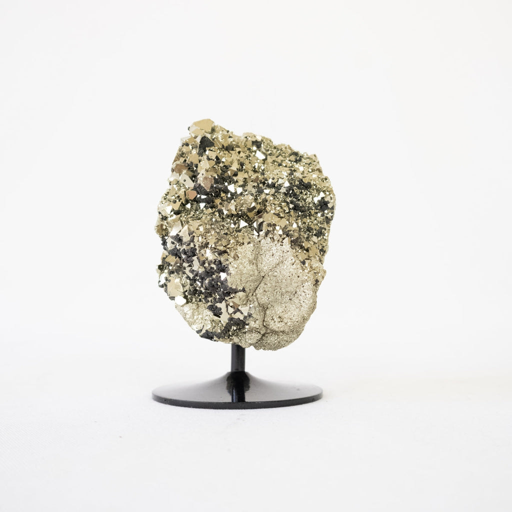 Extra Peruvian Octahedral Pyrite Stone on Black Metal Base 1.078 kg