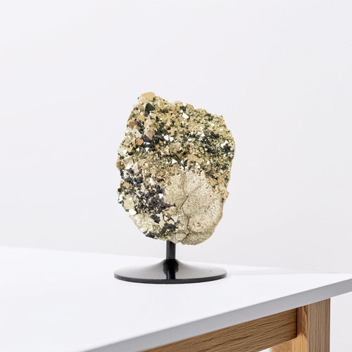 Extra Peruvian Octahedral Pyrite Stone on Black Metal Base 1.078 kg