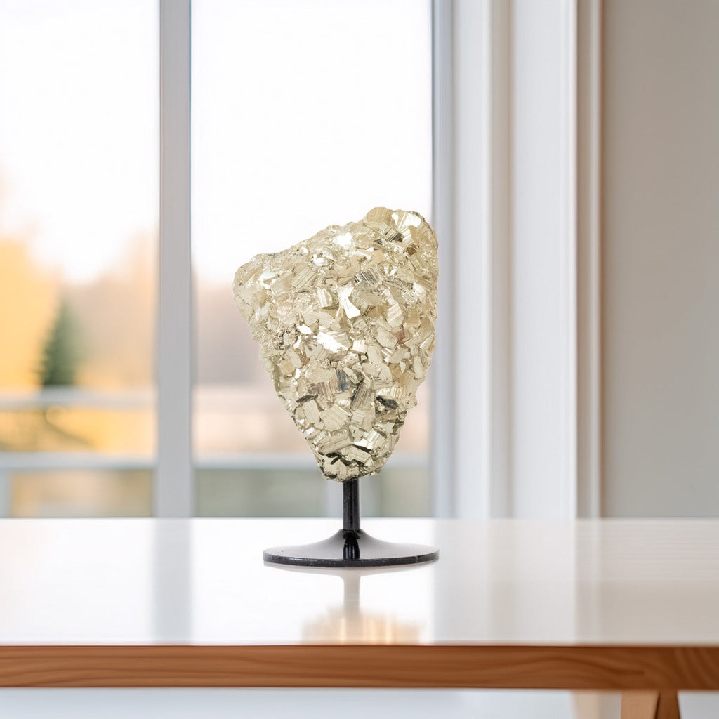 Extra Navajun Spain Pyrite Stone on Black Metal Base 2.494 kg