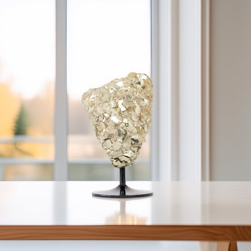 Extra Navajun Spain Pyrite Stone on Black Metal Base 2.494 kg