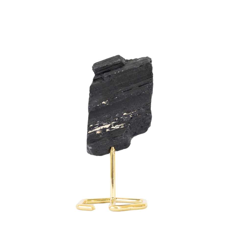Raw Black Tourmaline Stone on Gold Plated Metal Base 480 grams