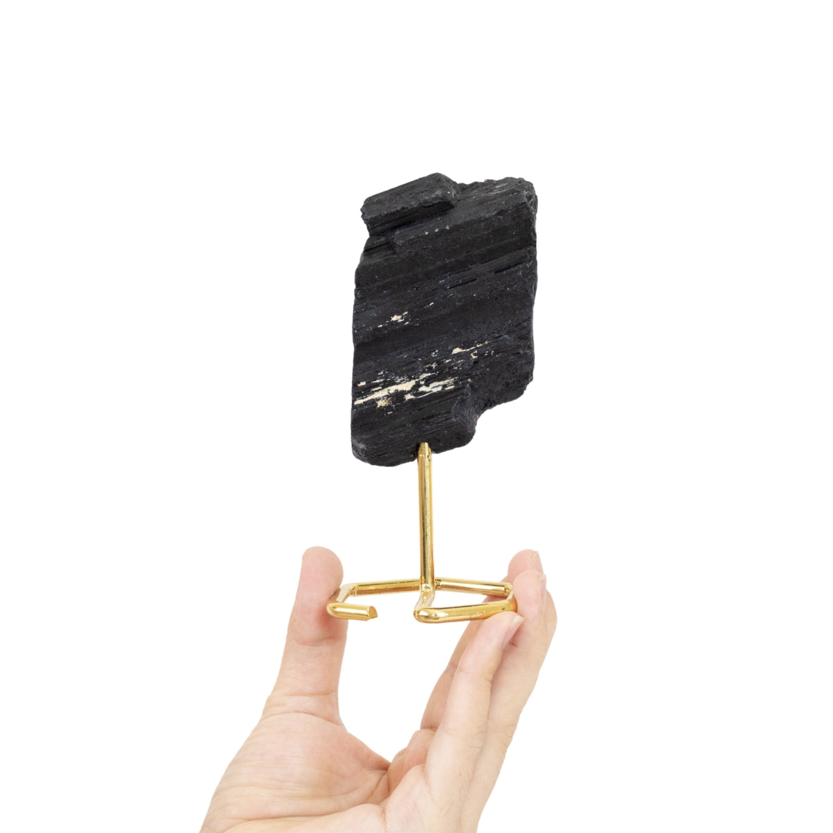 Raw Black Tourmaline Stone on Gold Plated Metal Base 480 grams