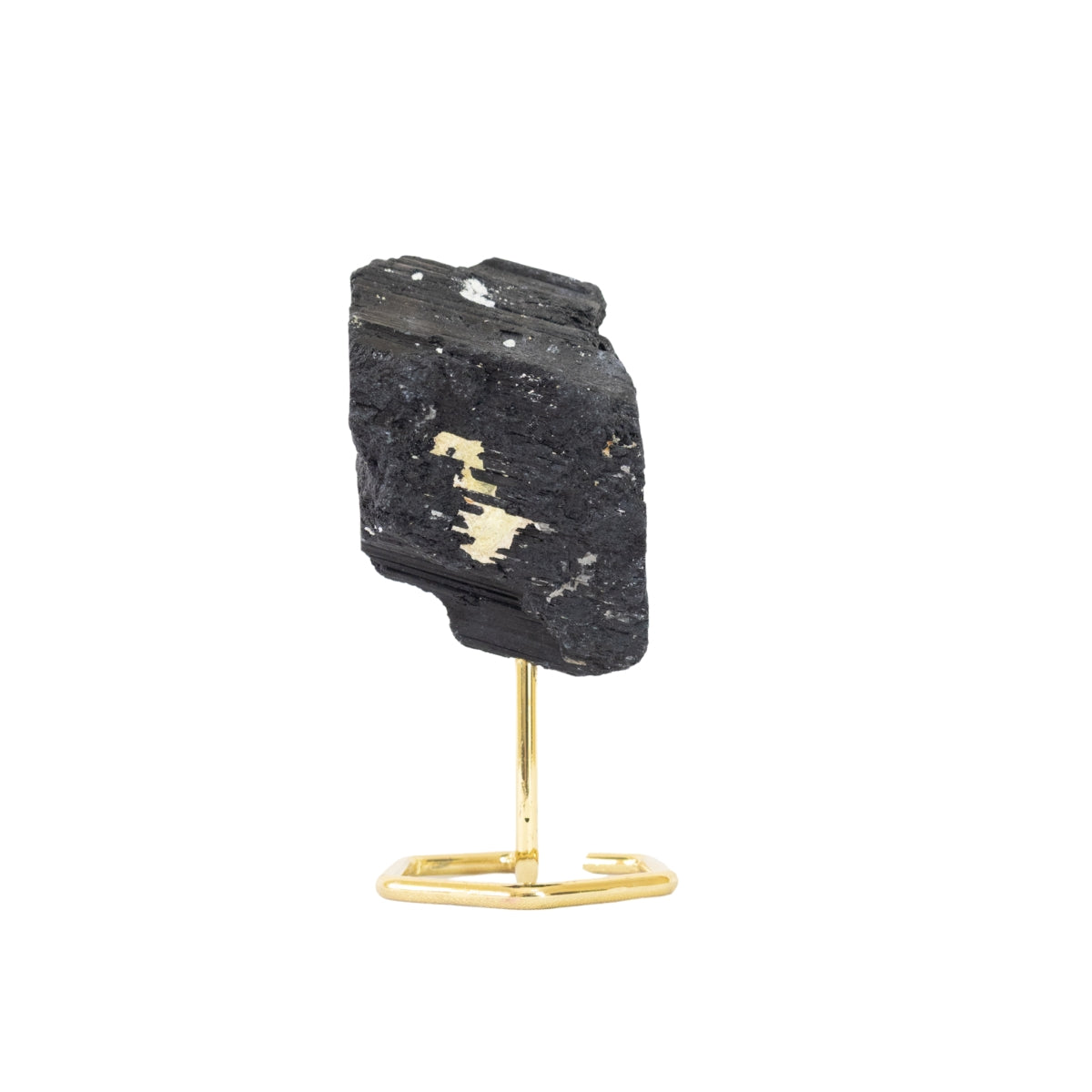 Raw Black Tourmaline Stone on Gold Plated Metal Base 480 grams