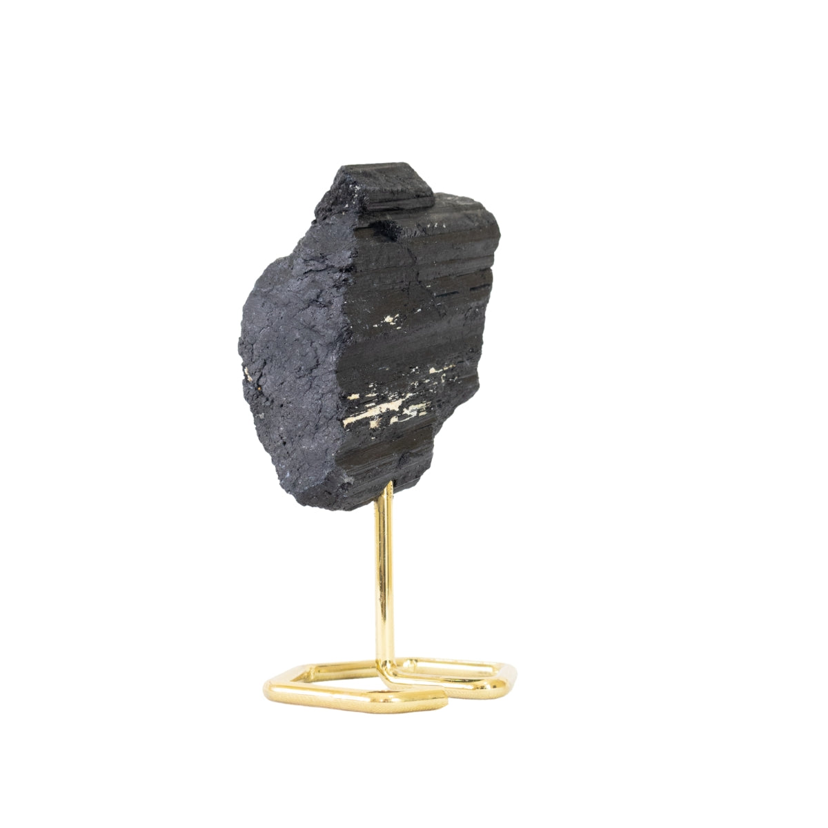 Raw Black Tourmaline Stone on Gold Plated Metal Base 480 grams
