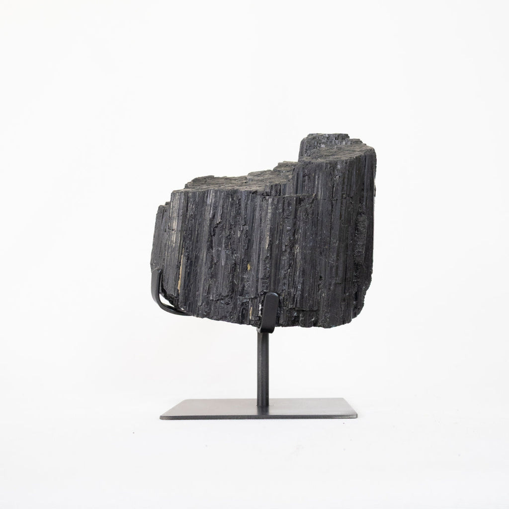 Raw Black Tourmaline Stone on Matte Black Metal Base 3.980 kg