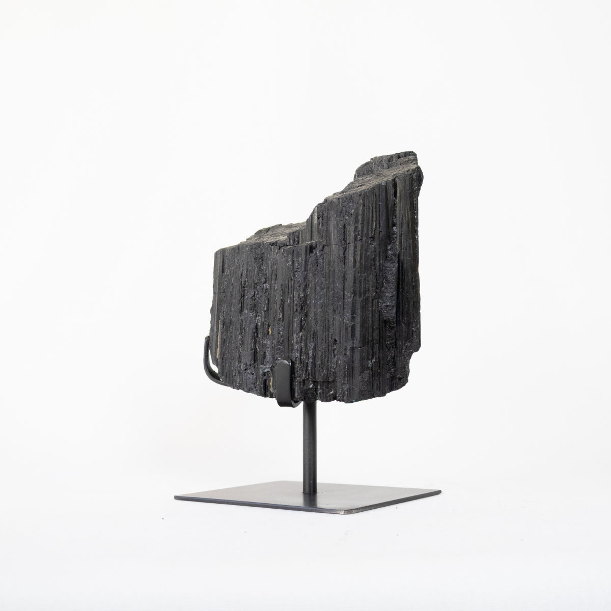 Raw Black Tourmaline Stone on Matte Black Metal Base 3.980 kg