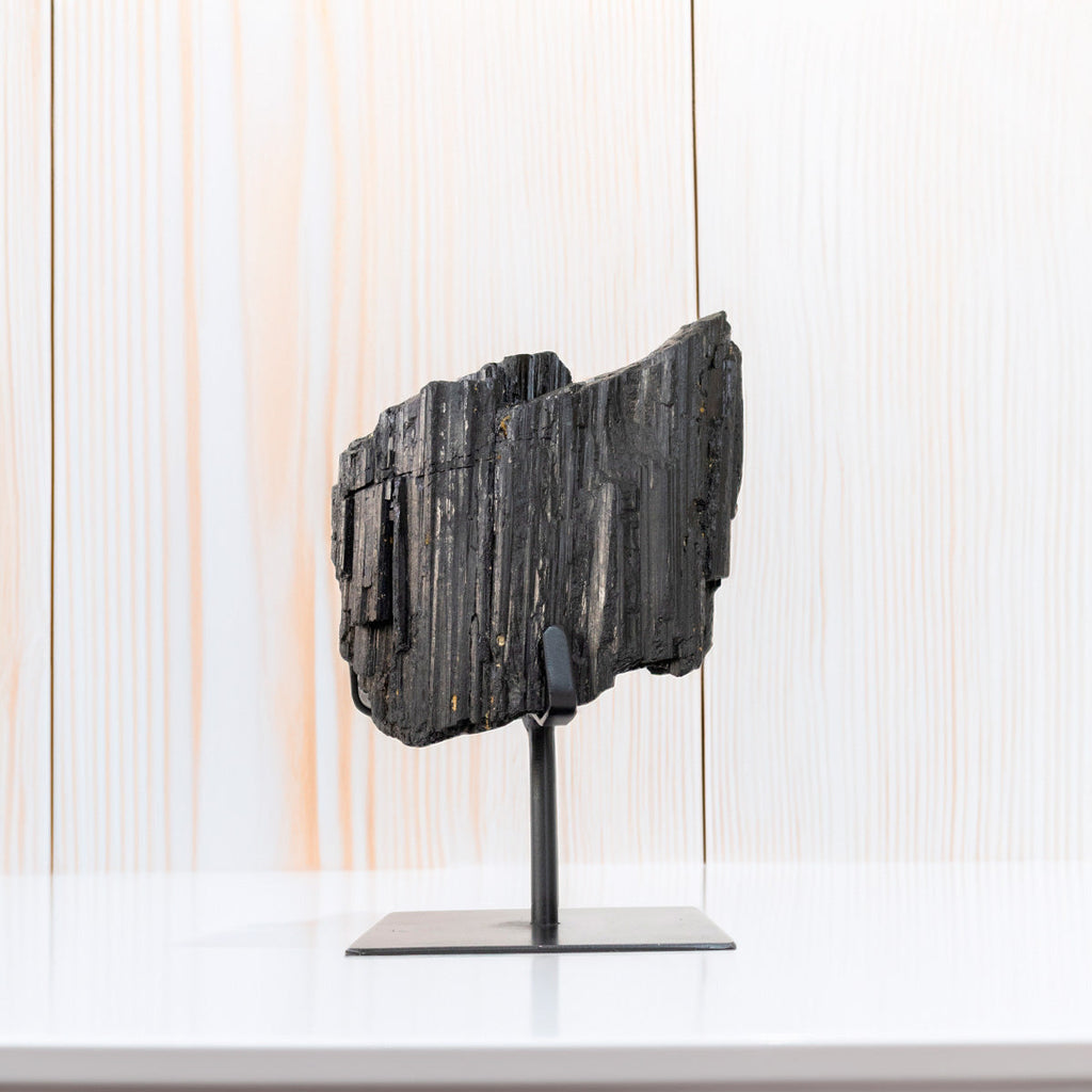 Raw Black Tourmaline Stone on Matte Black Metal Base 3.980 kg
