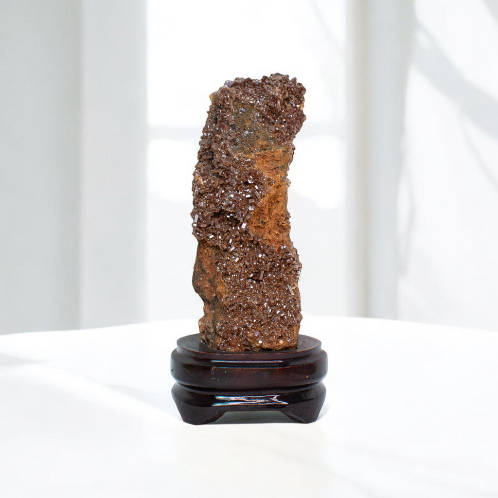 Vanadinite Stone on Wood Base (Collection) 1.747 kg