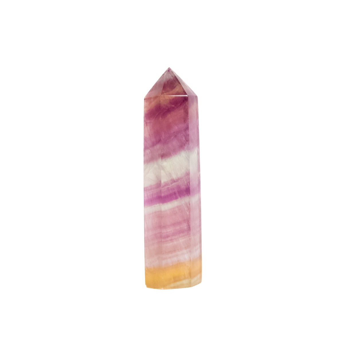Multicolor (Rainbow) Fluorite Point, crystallized pink and orange tones, polished, 135 grams