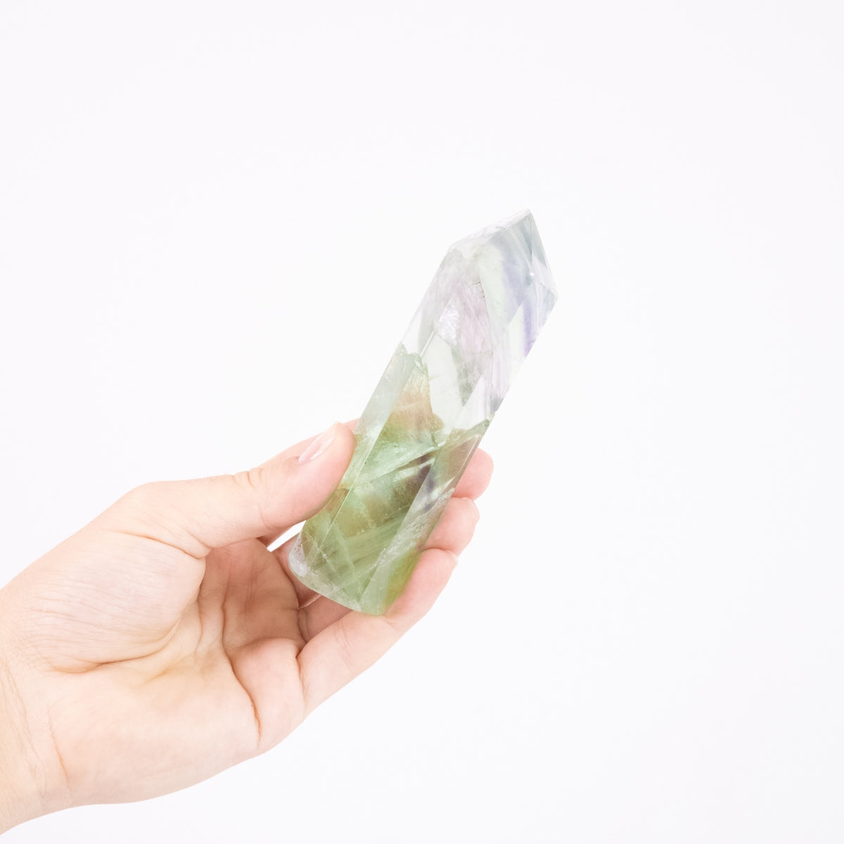 Multicolor (Rainbow) Fluorite Point, crystallized green tones, polished, 216 grams