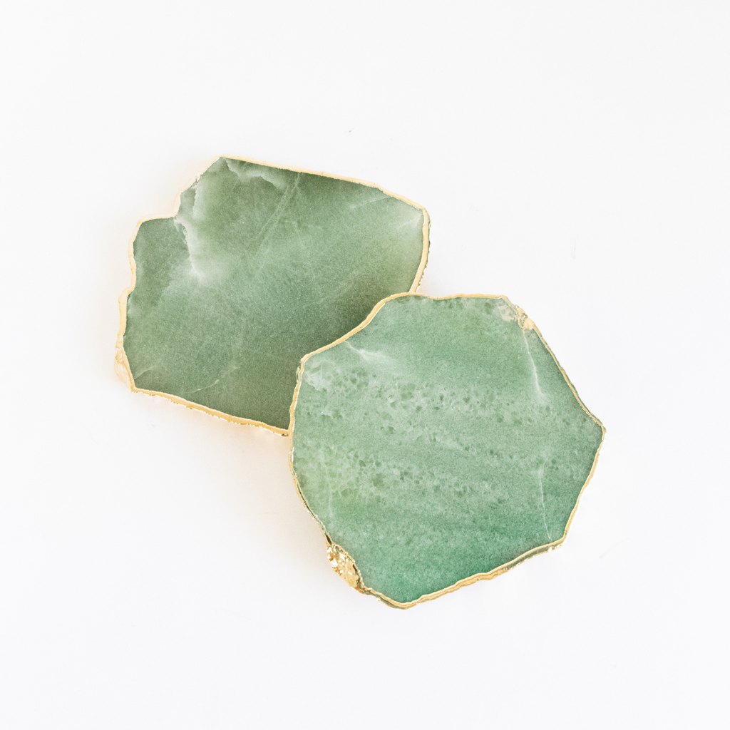 Green Quartz Coaster Gold Plated - Single