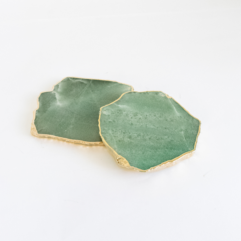 Green Quartz Coaster Gold Plated - Single