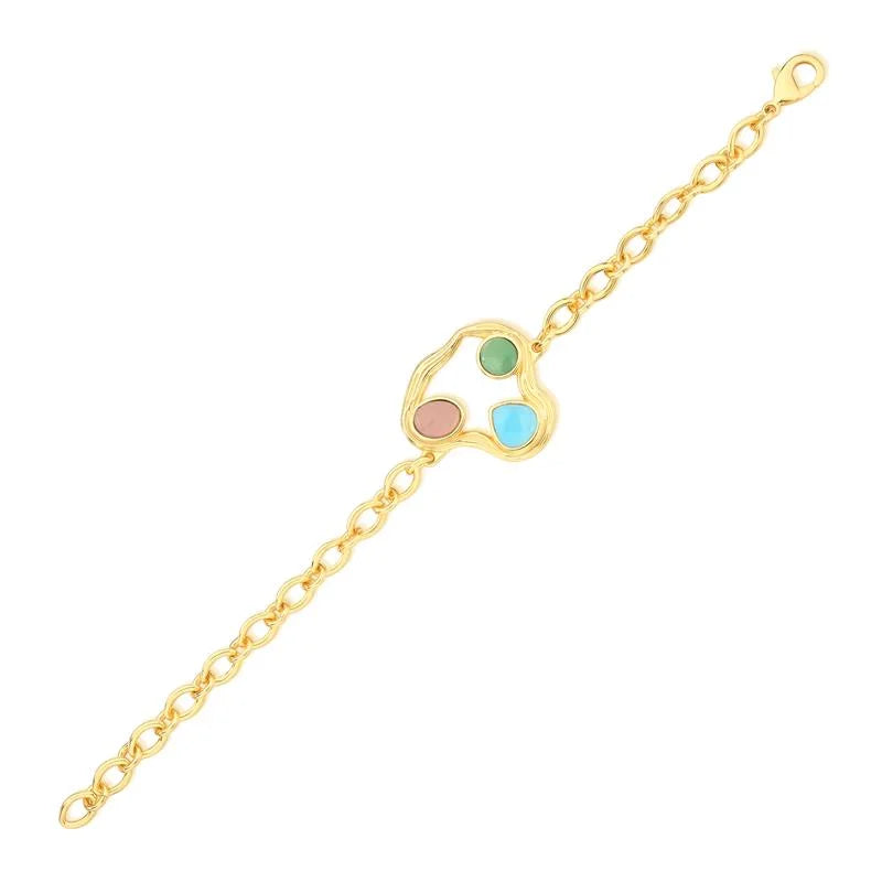 Elemental Bracelet in Rose Quartz, Green Quartz and Sky Blue Agate 24k Gold Plated