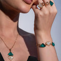 Faceted Emerald and Sea Opal Stone Bracelet 24k Gold Plated