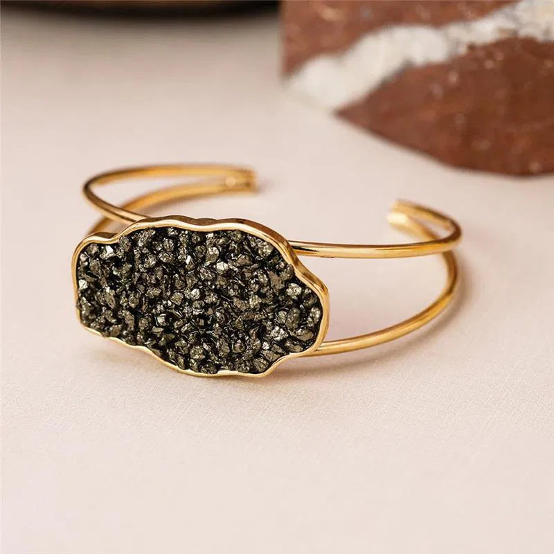 Adjustable Pyrite Stone Bracelet Gold Plated