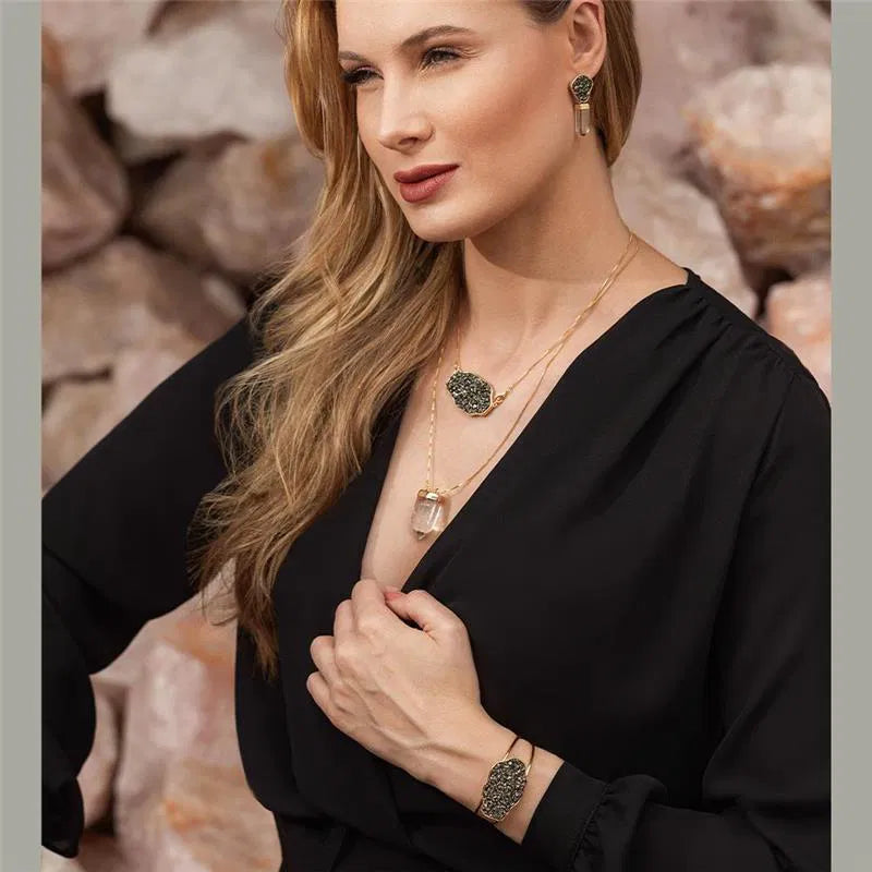 Adjustable Pyrite Stone Bracelet Gold Plated