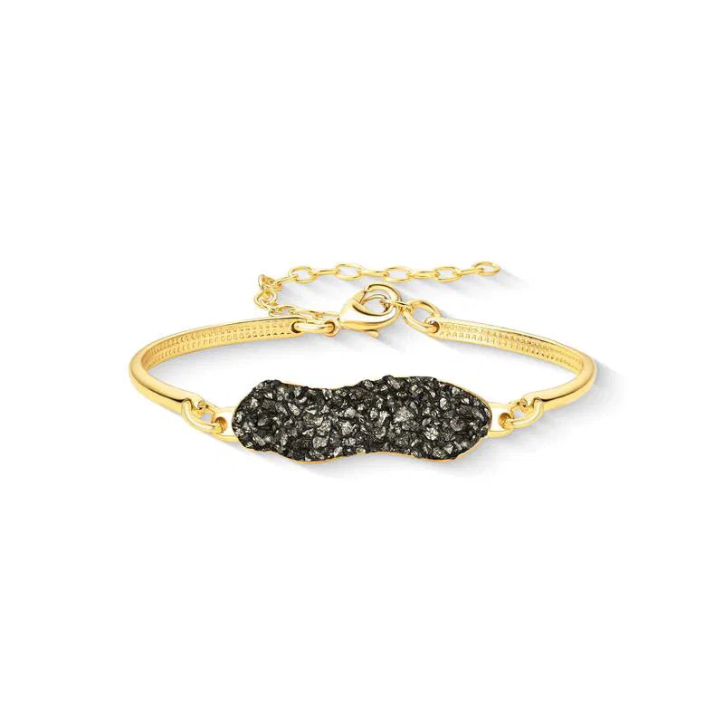 Black Tourmaline Bracelet with Natural Agate Geode Gold Plated