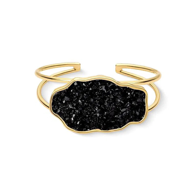Adjustable Black Tourmaline Stone Bracelet Gold Plated
