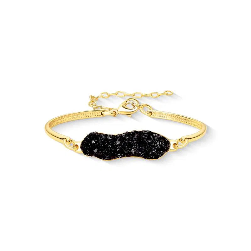 Black Tourmaline Stone Protection Bracelet Gold Plated