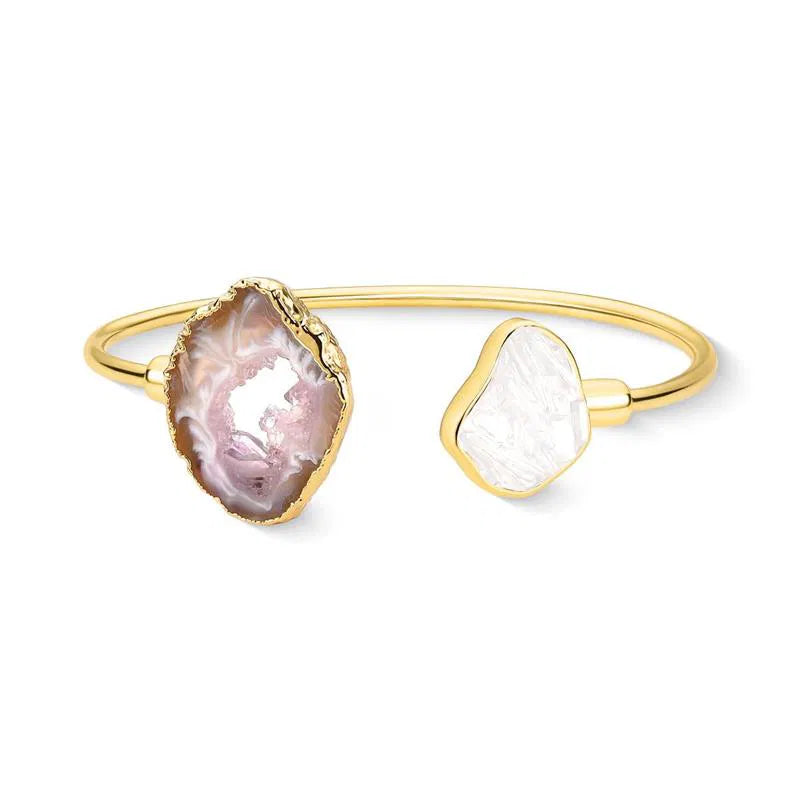 Pyrite Bracelet with Natural Agate Geode Gold Plated