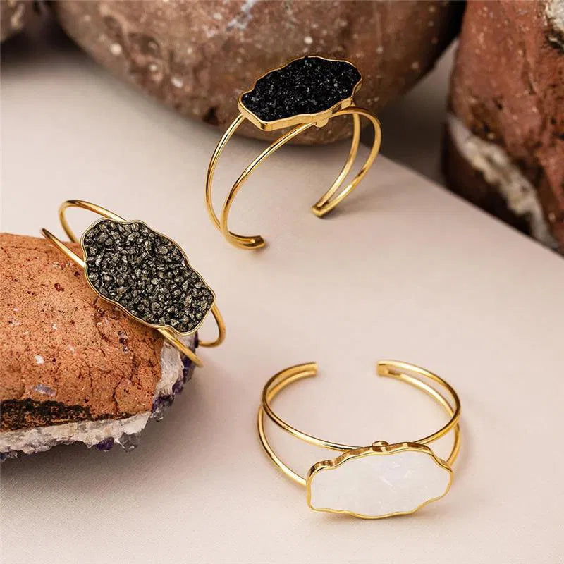 Adjustable Black Tourmaline Stone Bracelet Gold Plated