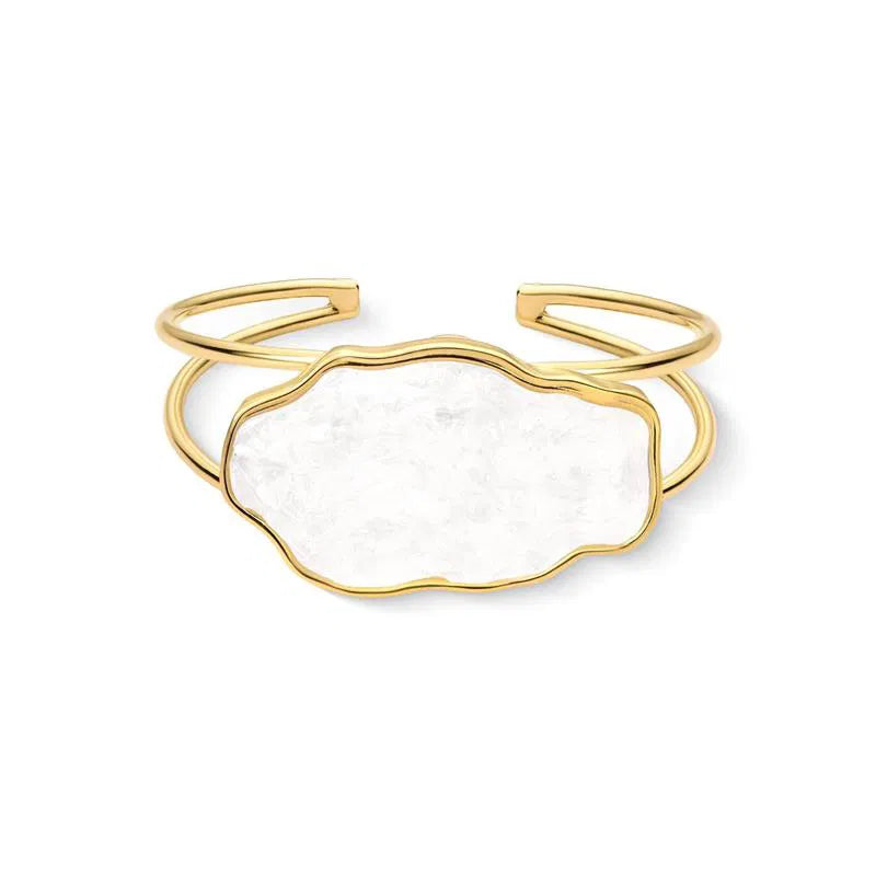 Adjustable White Selenite Stone Bracelet Gold Plated