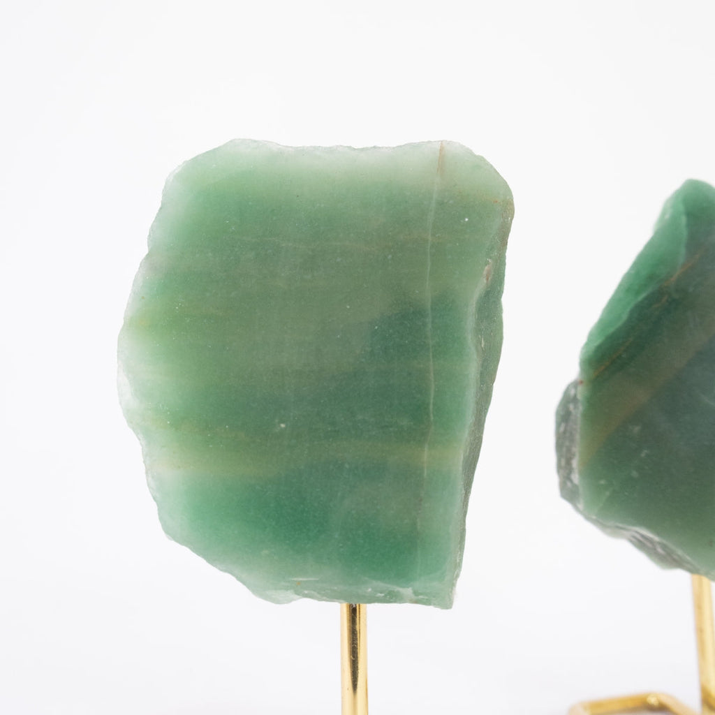 Polished Face Green Quartz on Gold Plated Metal Base 400 to 500 grams