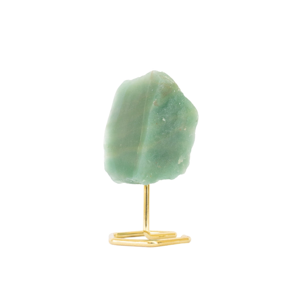 Polished Face Green Quartz on Gold Plated Metal Base 400 to 500 grams