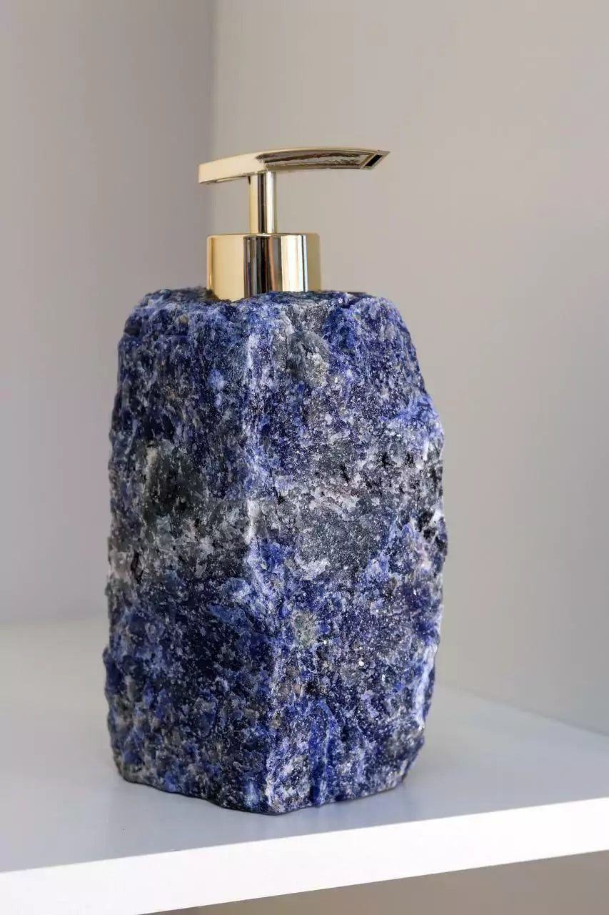 Sodalite Soap Dish With Gold Plating