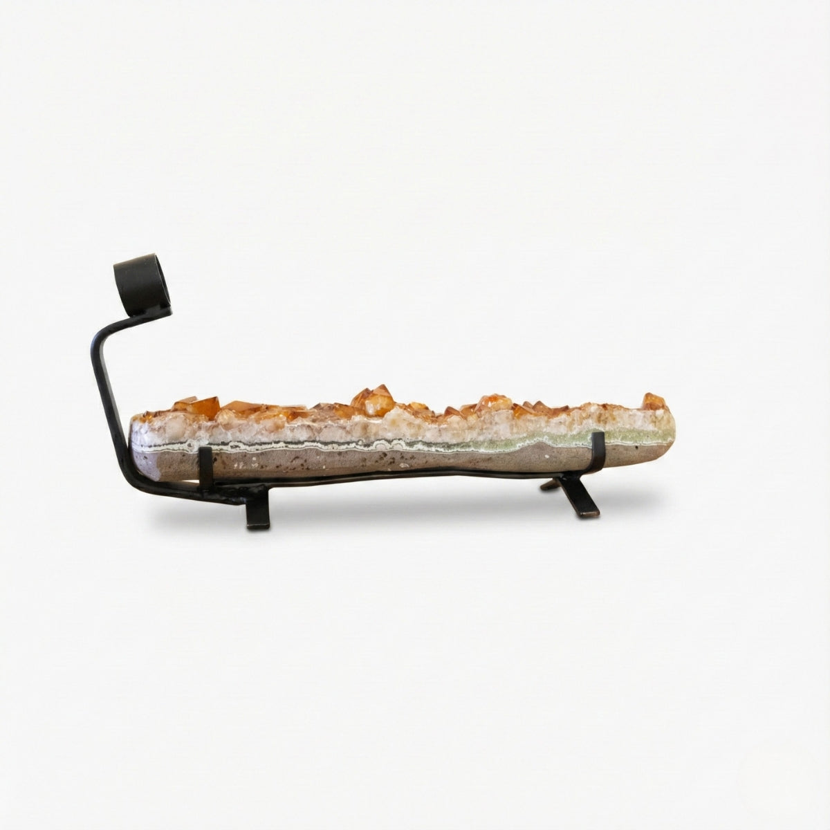 Wine holder in Citrine Druzy on black metal base 2.955 kg