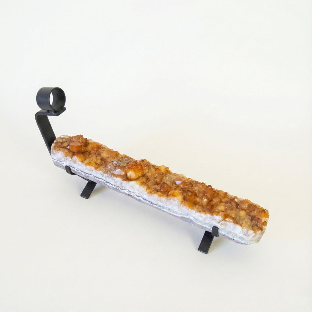 Wine holder in Citrine Druzy on black metal base 2.955 kg