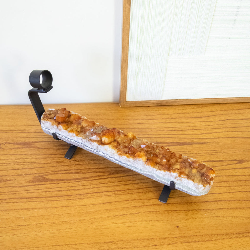 Wine holder in Citrine Druzy on black metal base 2.955 kg