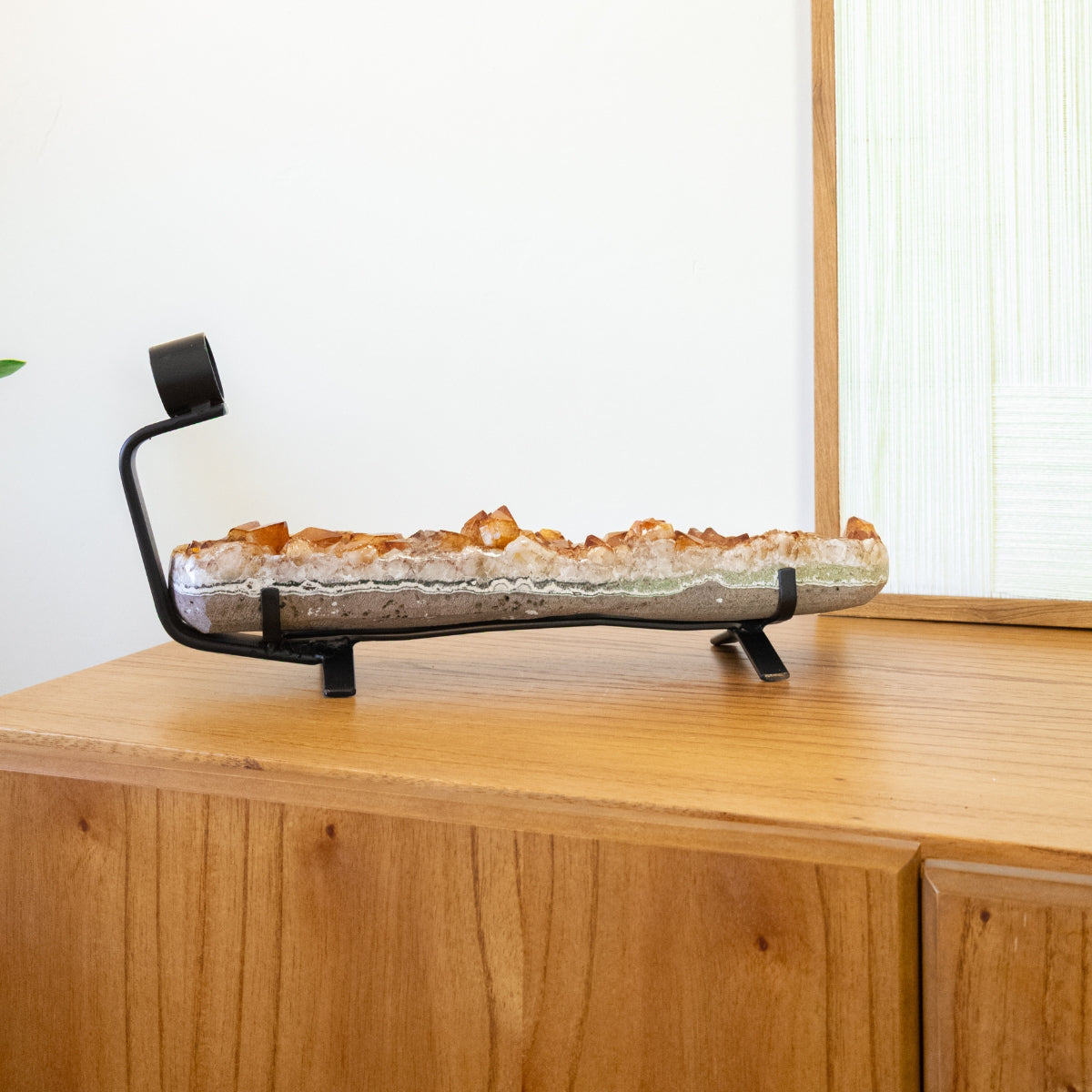 Double Candle Holder with Citrine Druzy and White Frosted Glass Support 1.372 kg