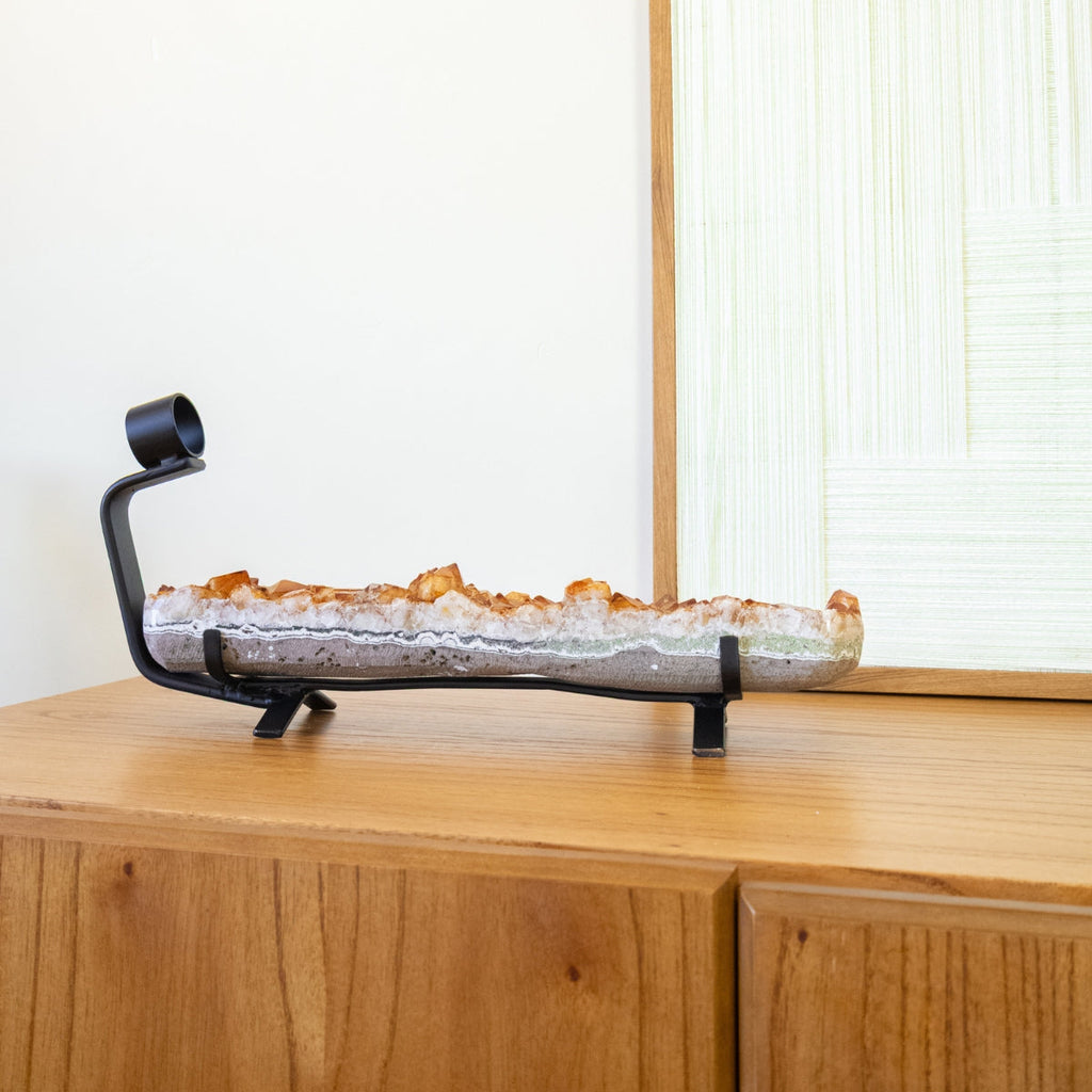 Wine holder in Citrine Druzy on black metal base 2.955 kg