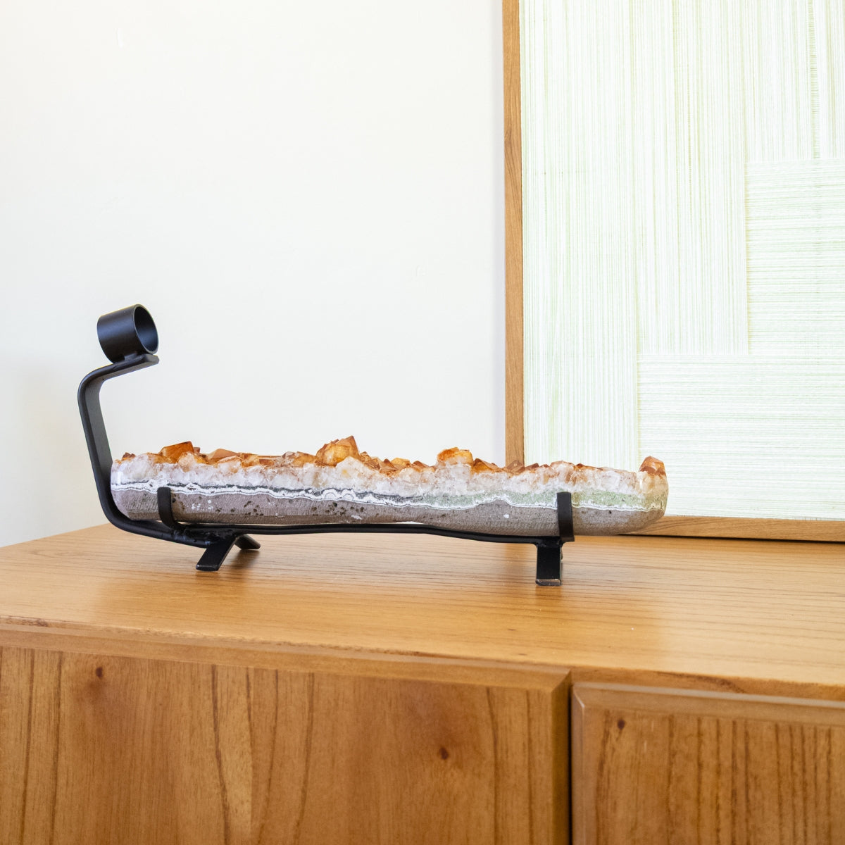 Wine holder in Citrine Druzy on black metal base 2.955 kg