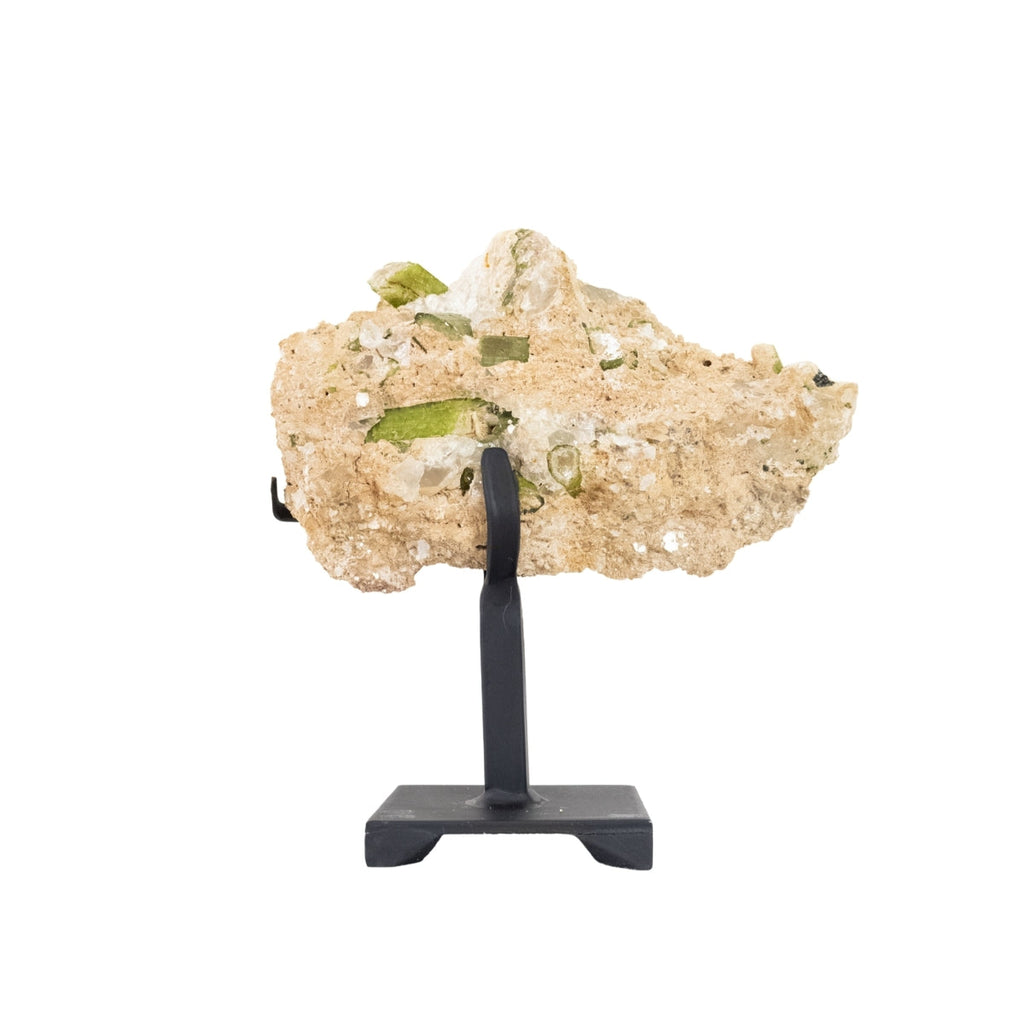 Elbaite Tourmaline (Green) in Matrix with Mica Quartz and Colorless Topaz Inclusions on Metal Base 3.445 kg (Collection)