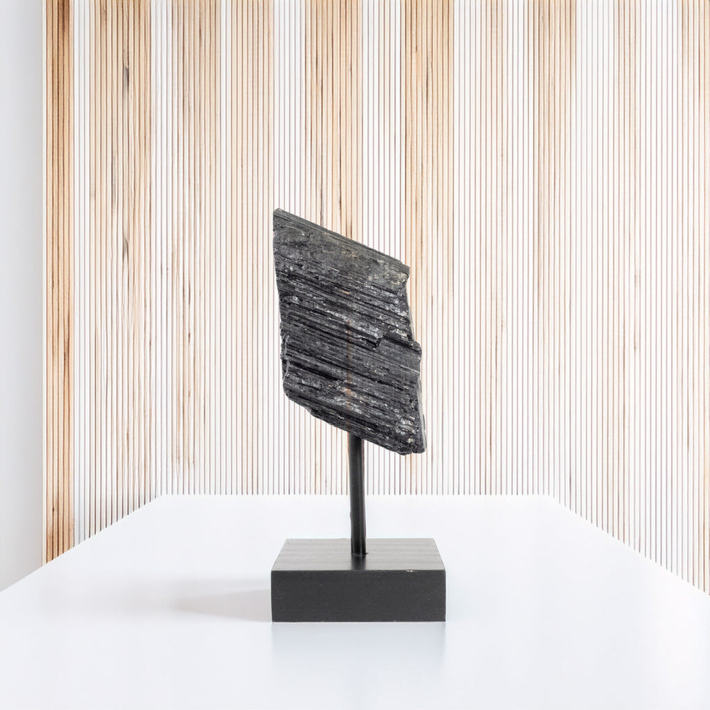 Raw Black Tourmaline on Black Wood Base 500 to 600 grams