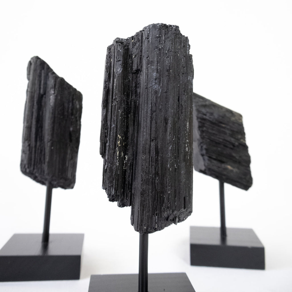 Raw Black Tourmaline on Black Wood Base 500 to 600 grams