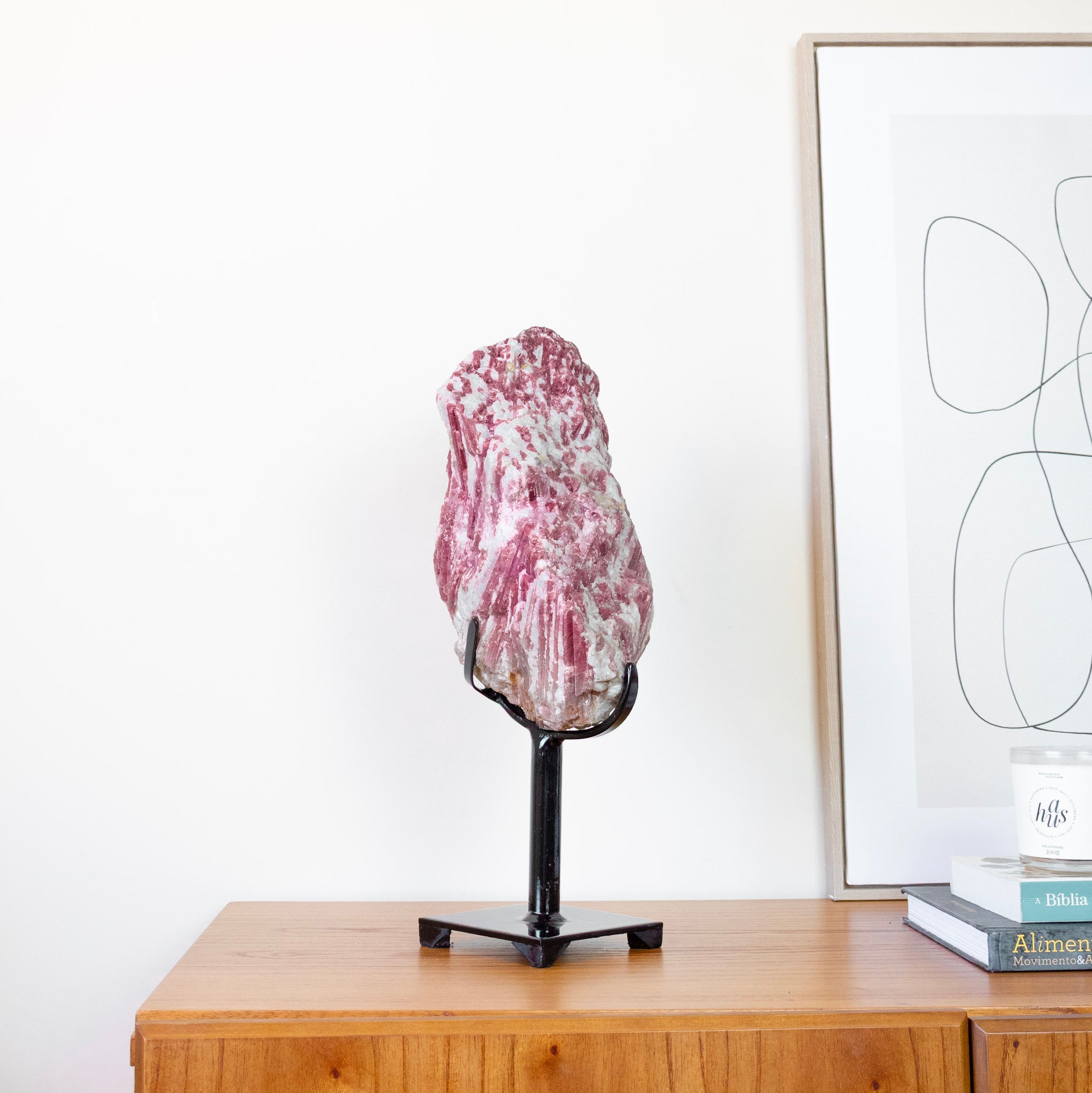 Extra Raw Pink Tourmaline on Black Metal Base 7.800 kg