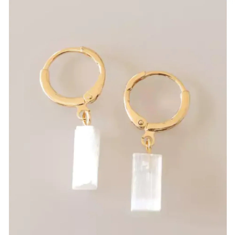 Raw White Selenite Piercing Hoop Earring Gold Plated