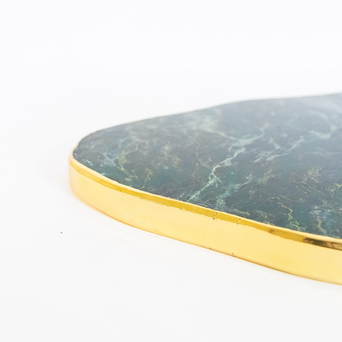 Natural Polished Jade Stone Slice with 24k Gold Plated Edge 1.716 kg