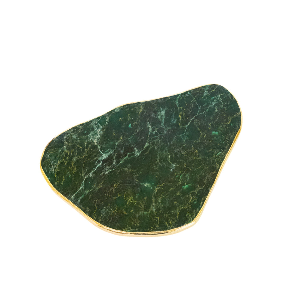 Natural Polished Jade Stone Slice with 24k Gold Plated Edge 1.716 kg