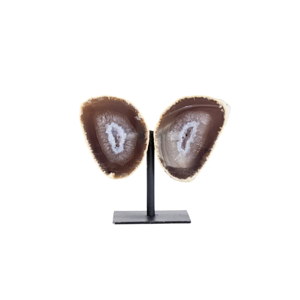 Mini Natural Crystallized Caramel Agate Butterfly on Metal Base 387 grams