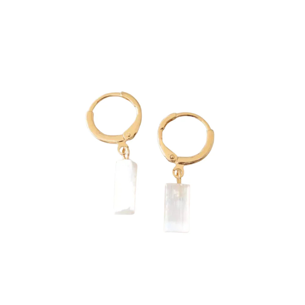 Raw White Selenite Piercing Hoop Earring Gold Plated
