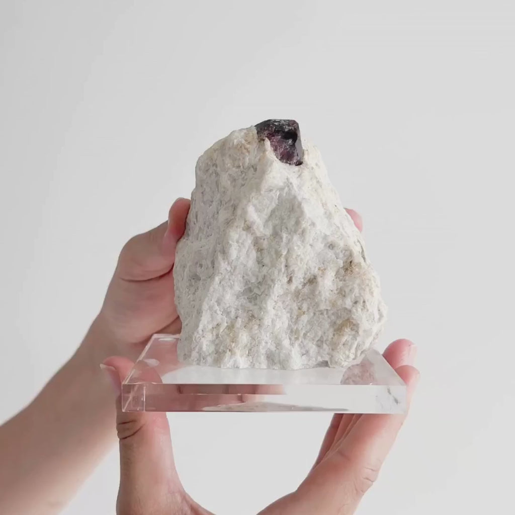 Raw Grossular Garnet Stone in Matrix on Acrylic Base 905 grams