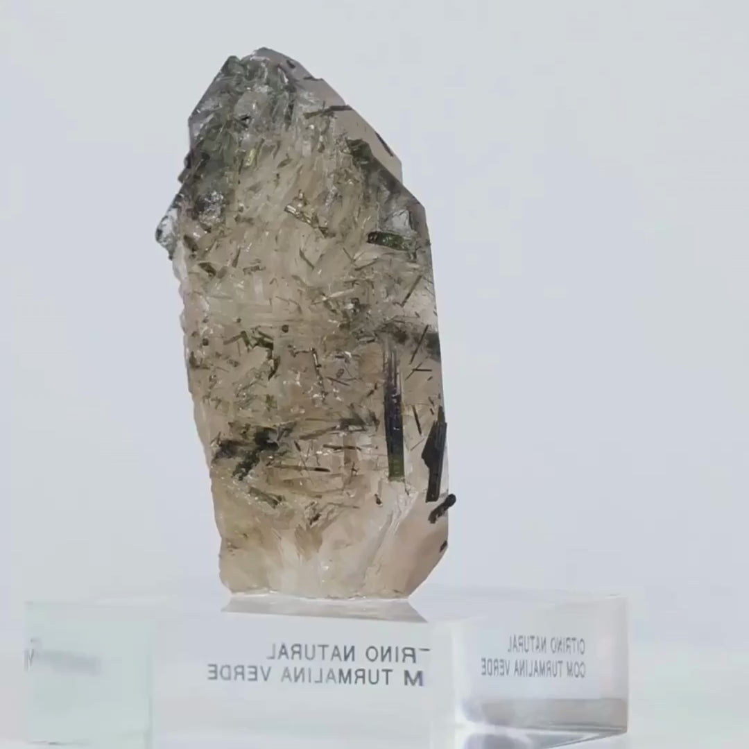 Natural Citrine with Green Tourmaline Inclusions on Acrylic Base (Collection) 238 grams